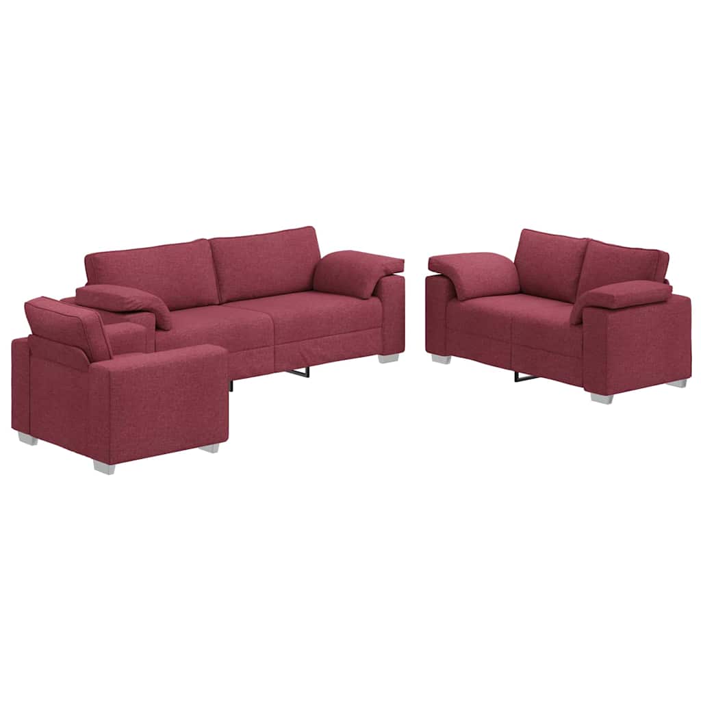 Sofa Set mit Kissen 3 pcs Weinrot 219 x 77 x 82 cm Stoff