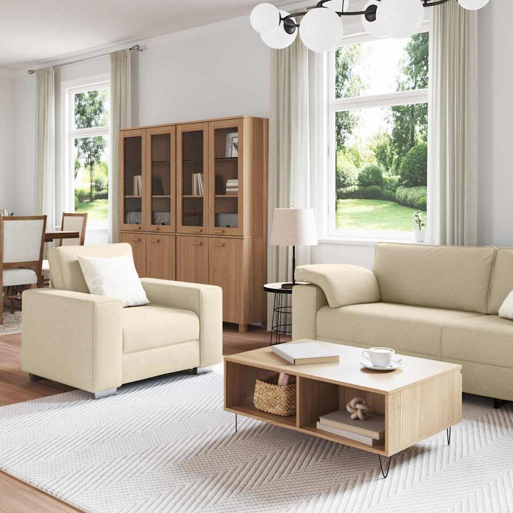 Sofa Set mit Kissen 3 pcs Creme 219 x 77 x 82 cm Stoff