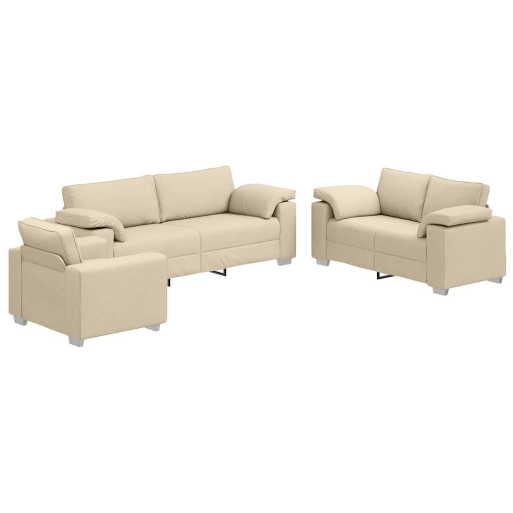 Sofa Set mit Kissen 3 pcs Creme 219 x 77 x 82 cm Stoff