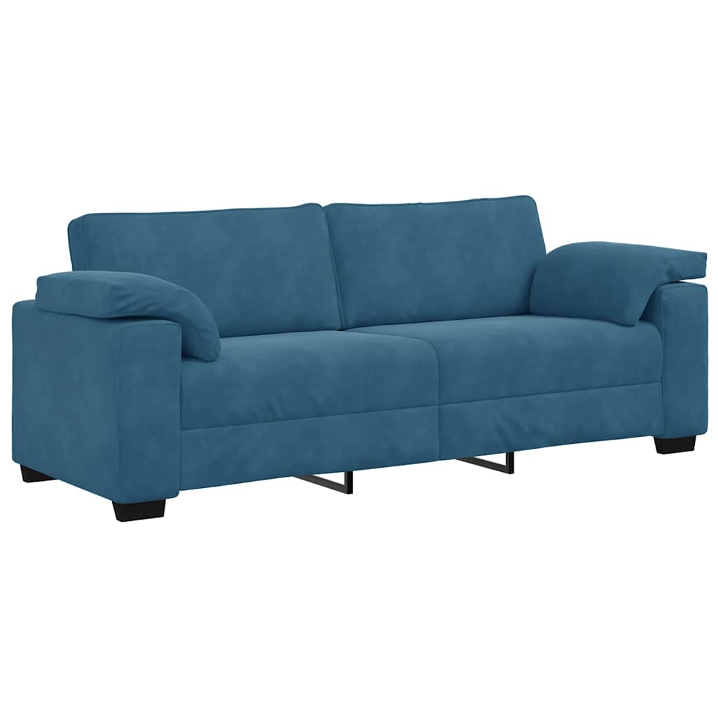 3-tlg. Sofagarnitur mit Kissen Blau Samt