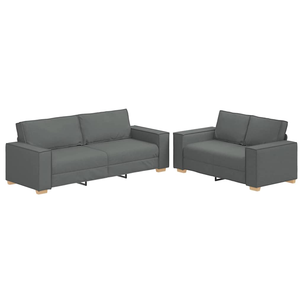 Ensemble de canapé 2 pièces avec coussins en tissu gris foncé