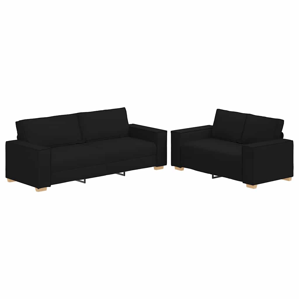 Ensemble de canapé 2 pièces avec coussins en tissu noir