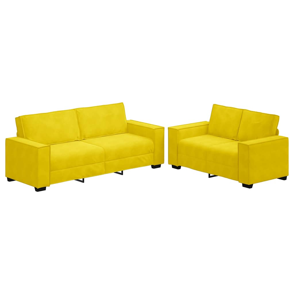 Ensemble de canapé 2 pièces avec coussins en velours jaune