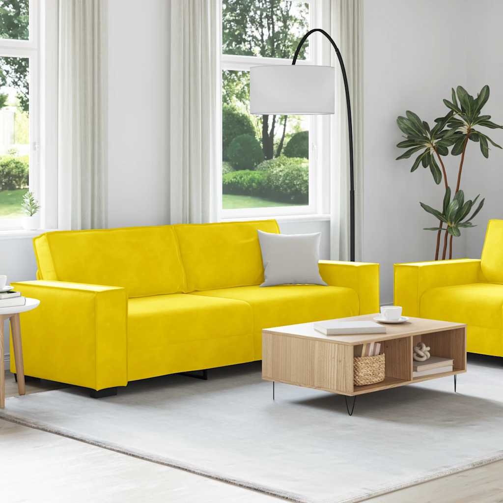 Ensemble de canapé 2 pièces avec coussins en velours jaune