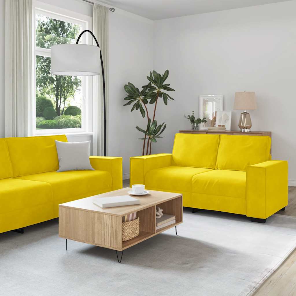 Ensemble de canapé 2 pièces avec coussins en velours jaune