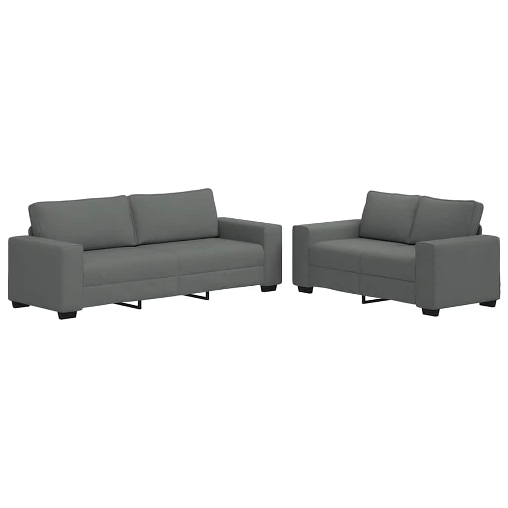 Ensemble de canapé 2 pièces avec coussins en tissu gris foncé