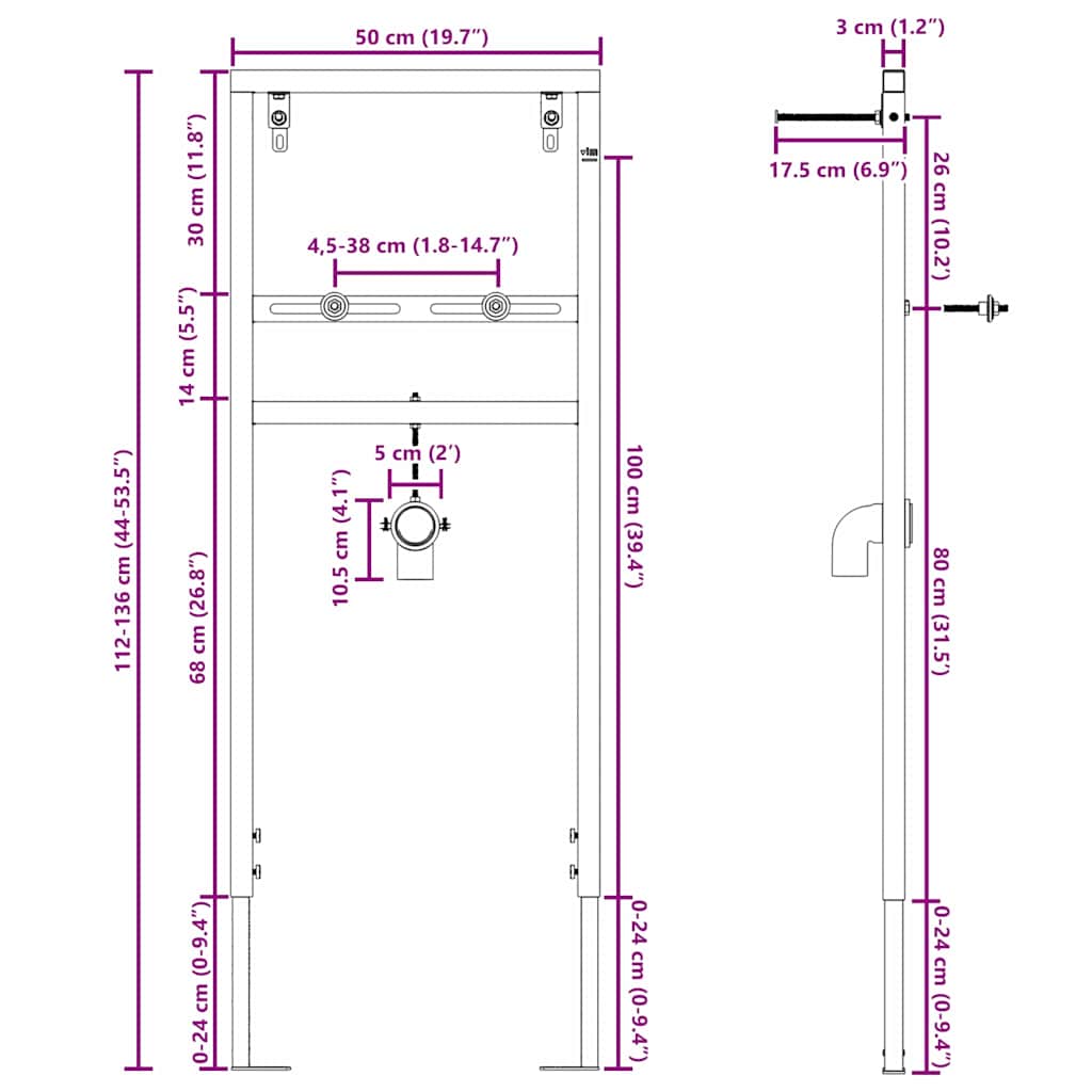 Wandhalterung für das Waschbecken-System Blau 50 x 3 x 112 cm