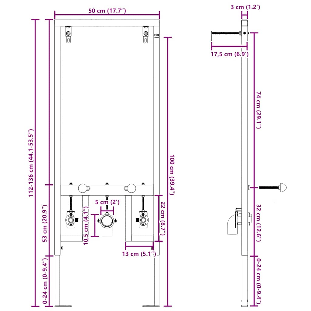 Wandhalterung für Bidet-System Blau 50 x 3 x 112 cm