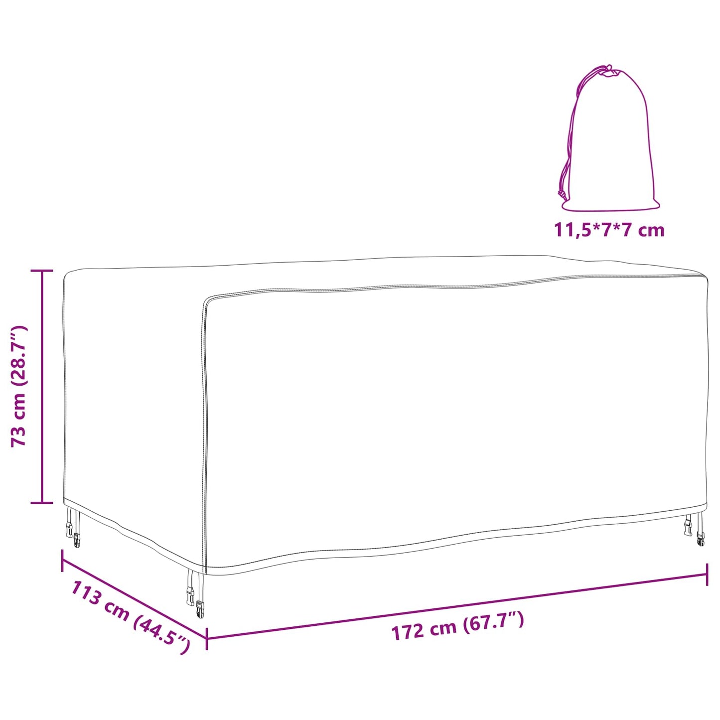 Möbelbezug Uni Schwarz 172 x 113 x 73 cm 600D