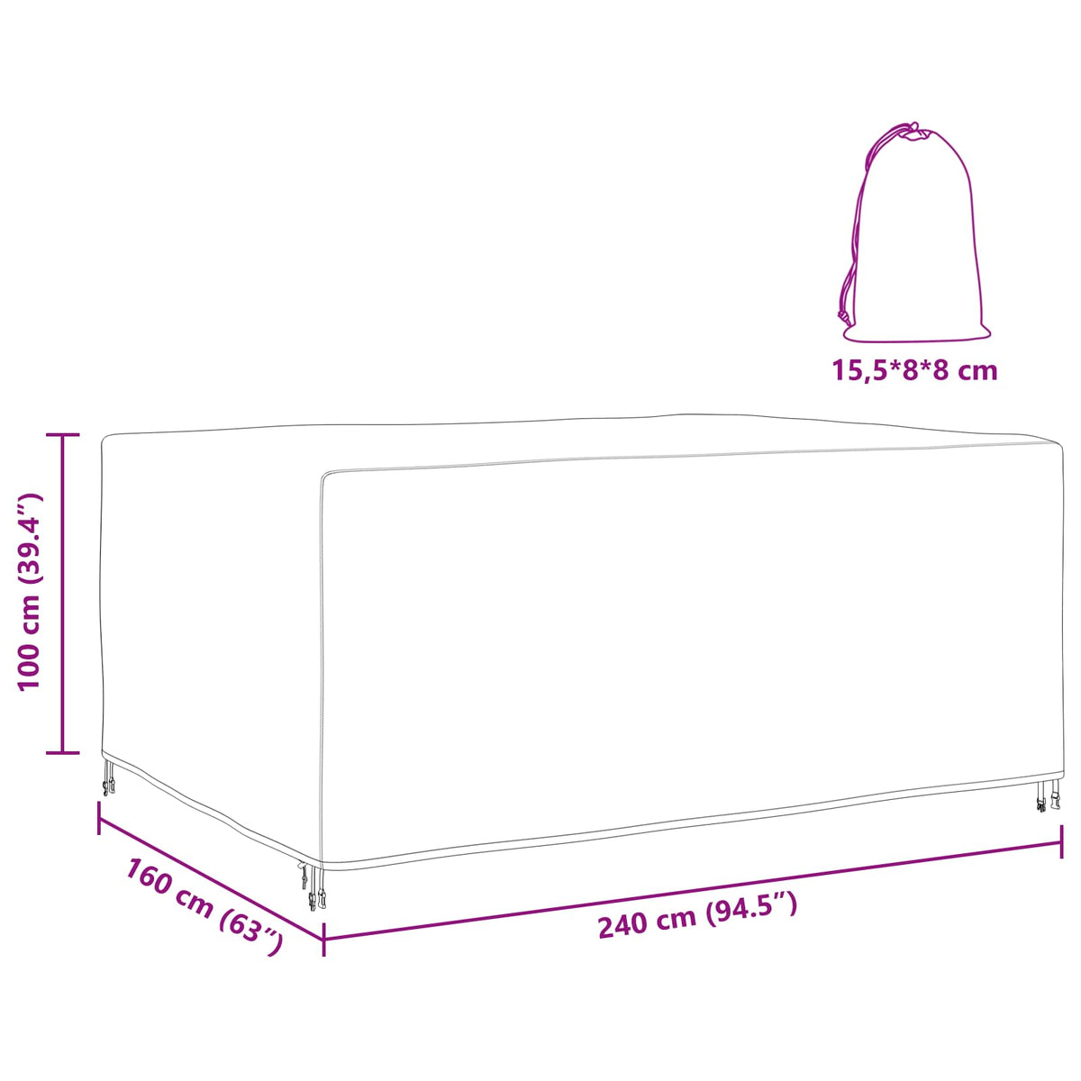 Möbelbezug Uni Schwarz 240 x 160 x 100 cm 210D