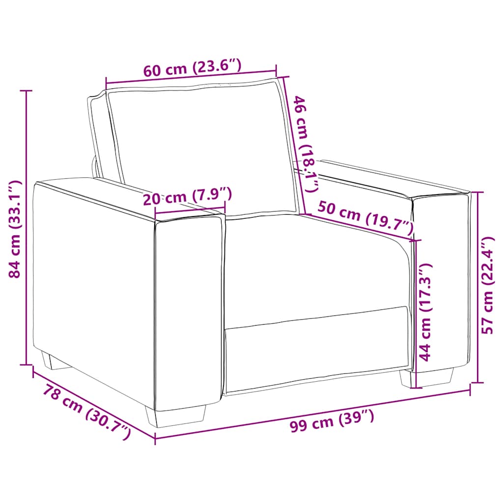 Sofa Stuhl Wolkengrau 60 cm Stoff