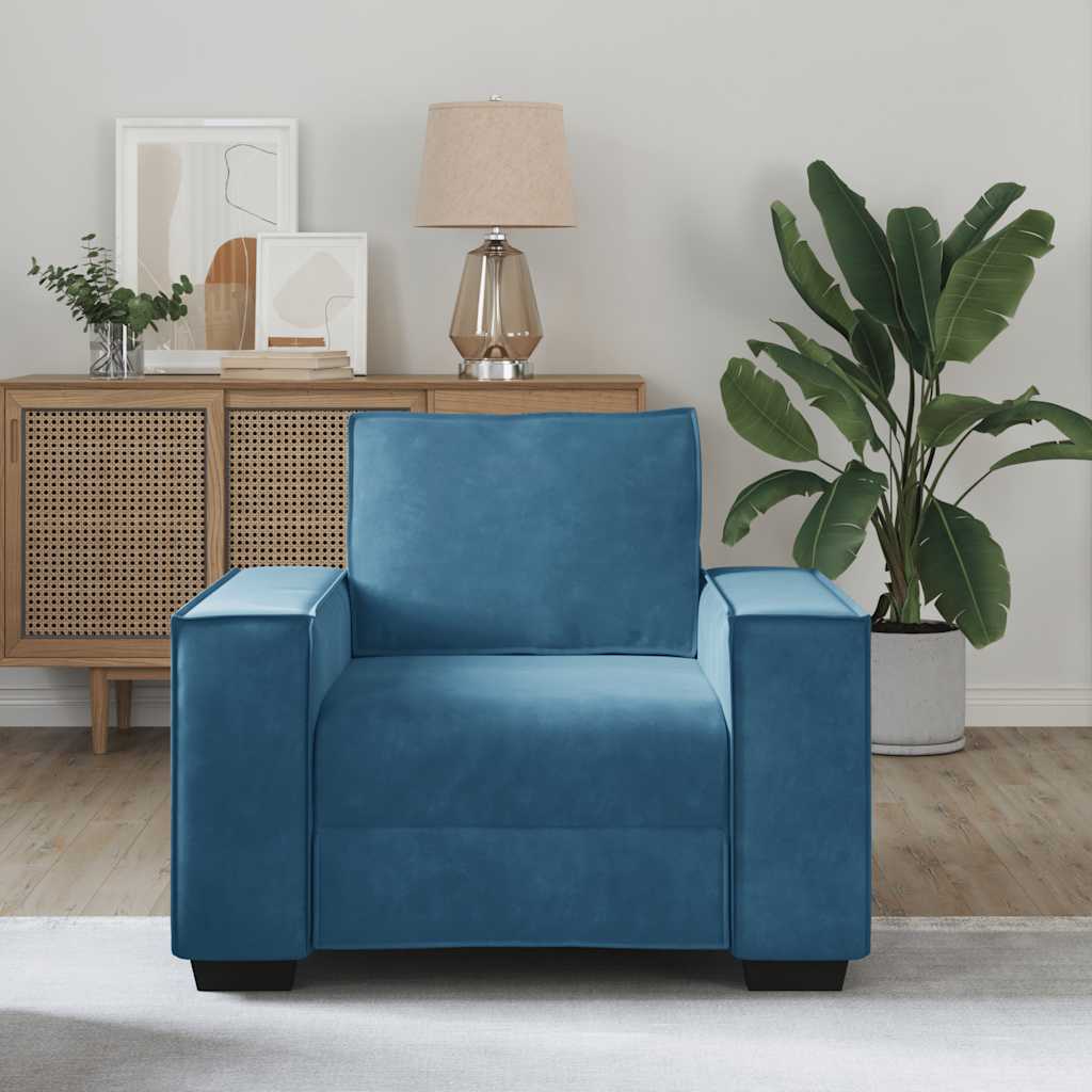 Fauteuil bleu 60 cm velours