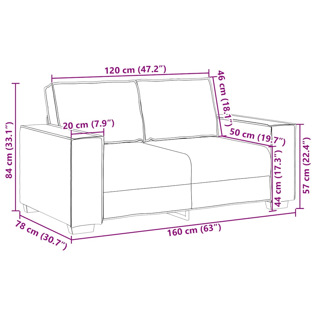 2-Sitzer-Sofa Blau 120 cm Samt