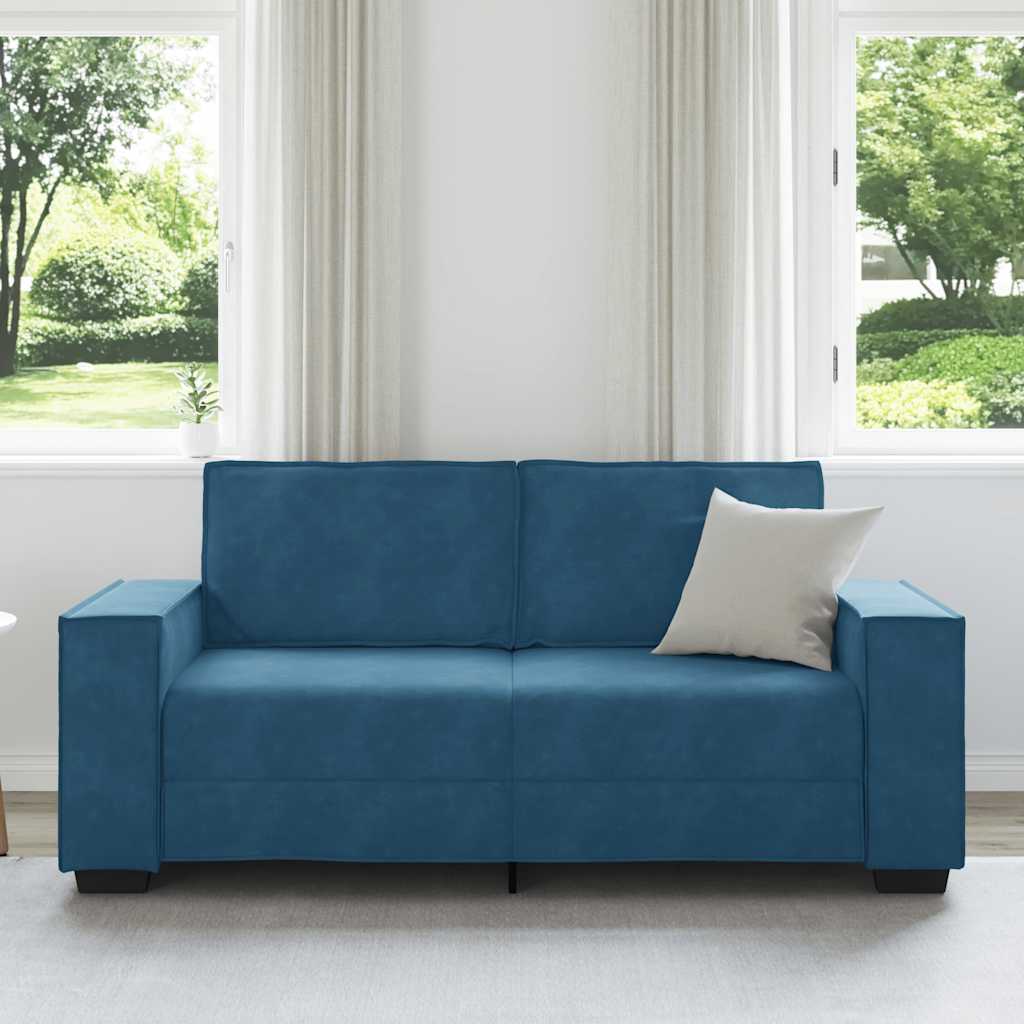 Canapé 2 places velours bleu 140 cm