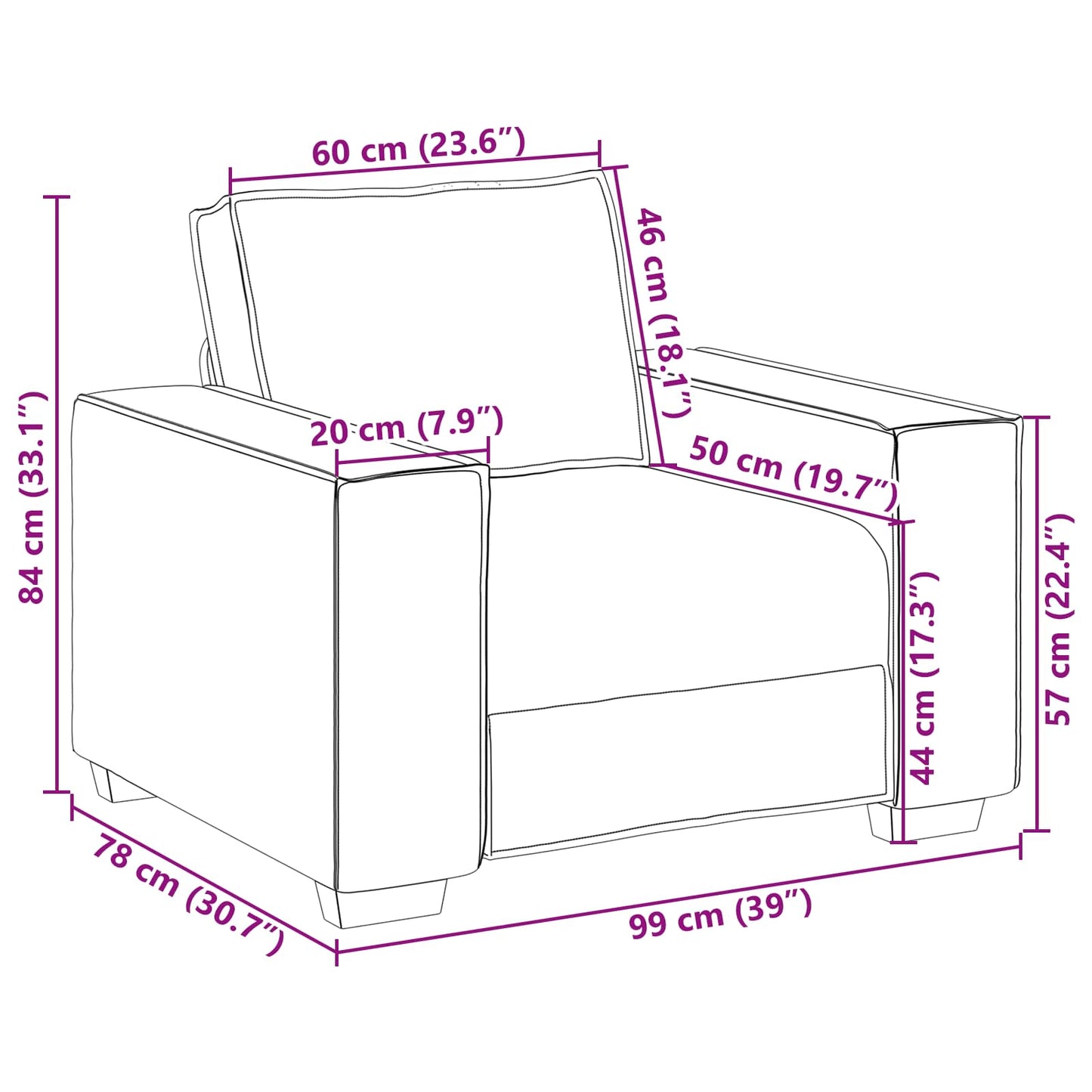 Sofa-Sessel Schwarz 100 cm Kunstleder