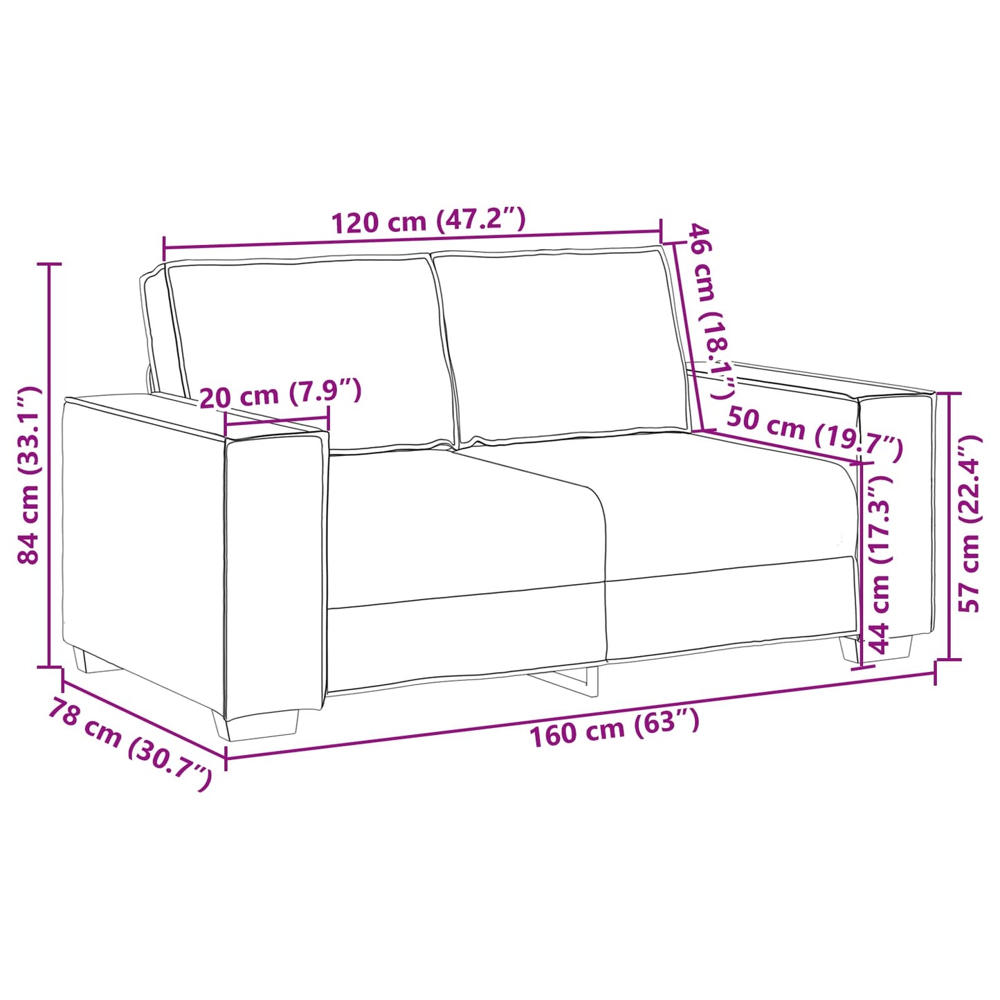 Zweisitzer-Sofa Weiß 160 cm Kunstleder