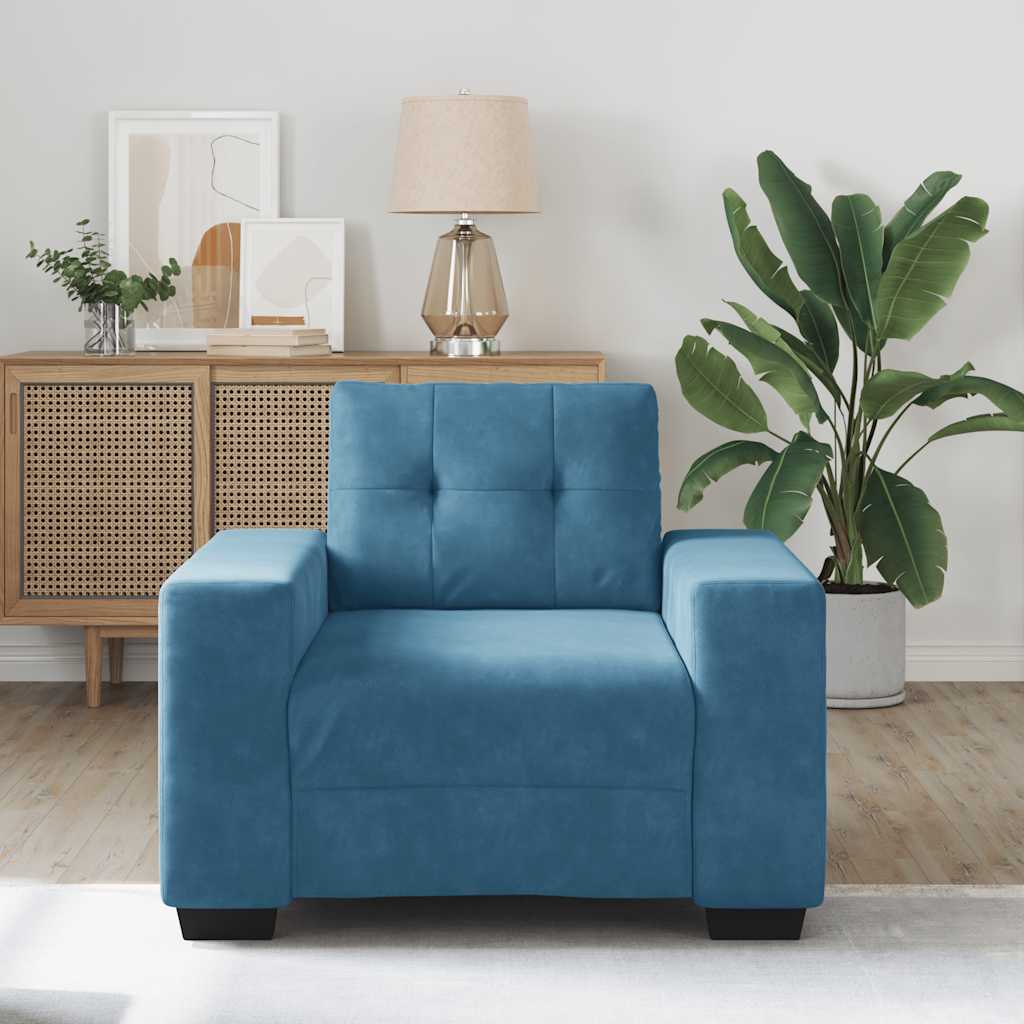 Fauteuil bleu 60 cm velours