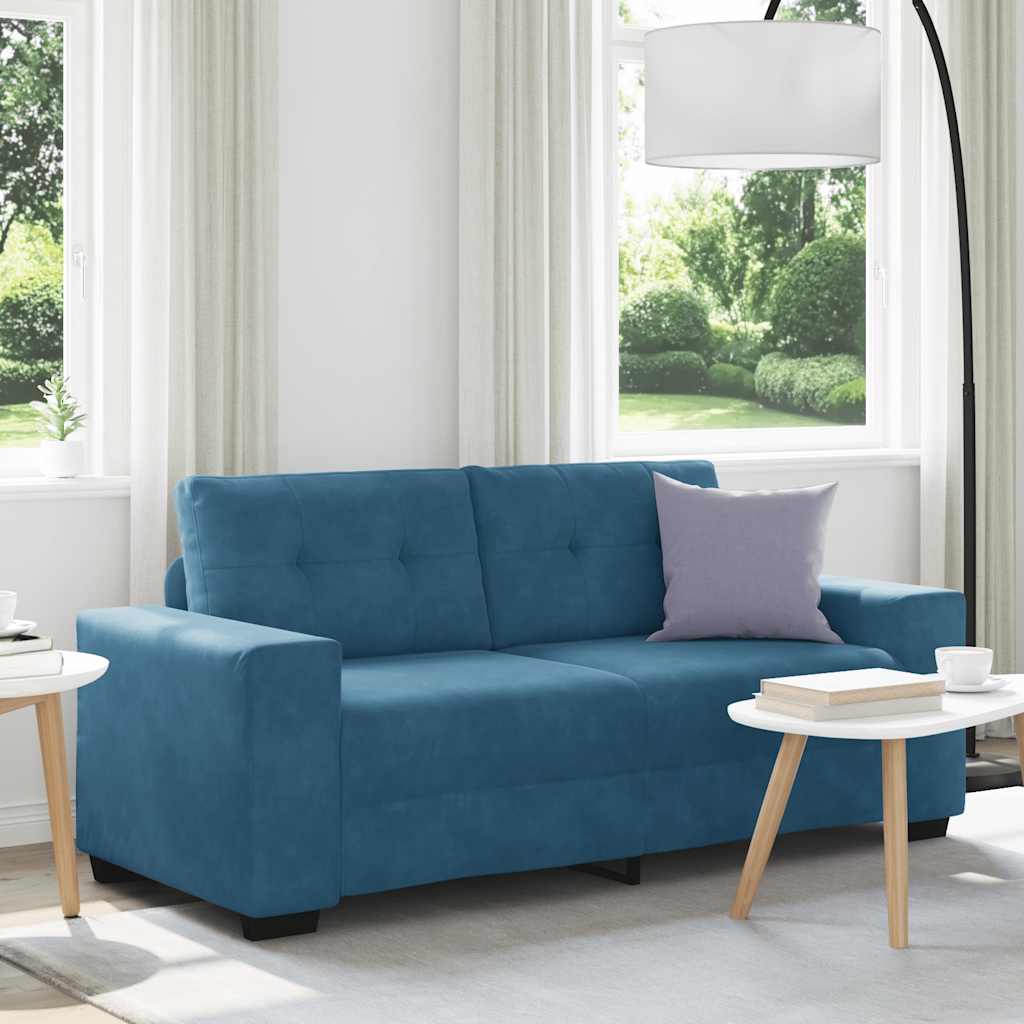 Canapé deux places bleu 140 cm velours