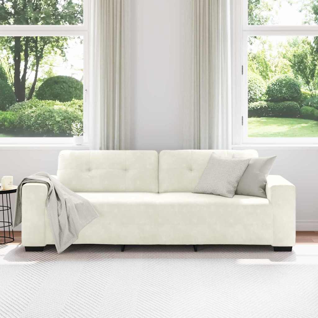 3-Sitzer Sofa mit Kissen Creme Samt