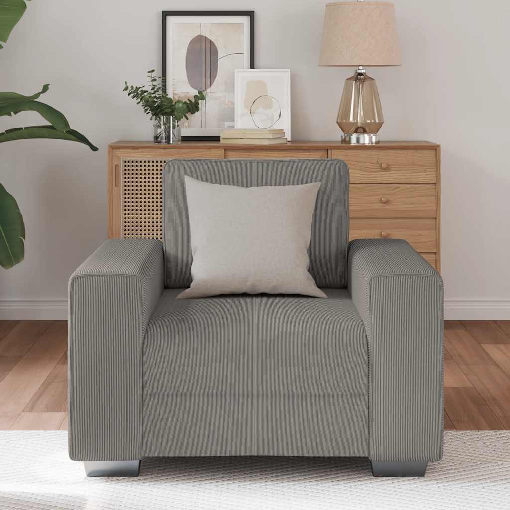 Fauteuil gris clair 60 cm velours côtelé