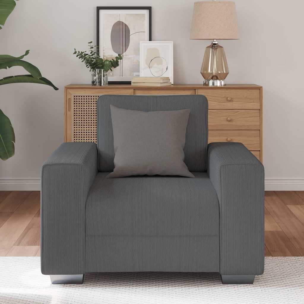 Fauteuil gris foncé 60 cm velours côtelé