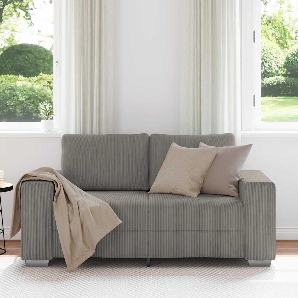 Canapé deux places gris clair 120 cm velours côtelé