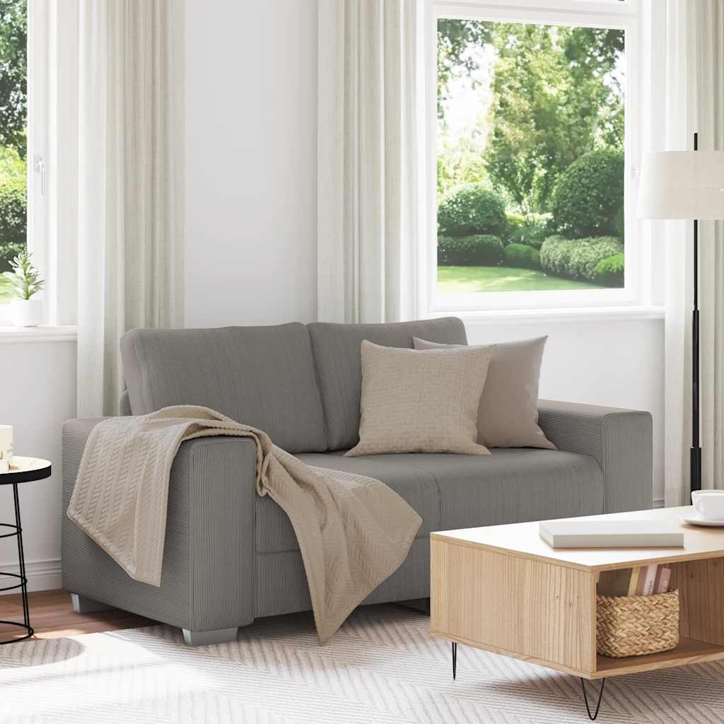 Canapé deux places gris clair 120 cm velours côtelé