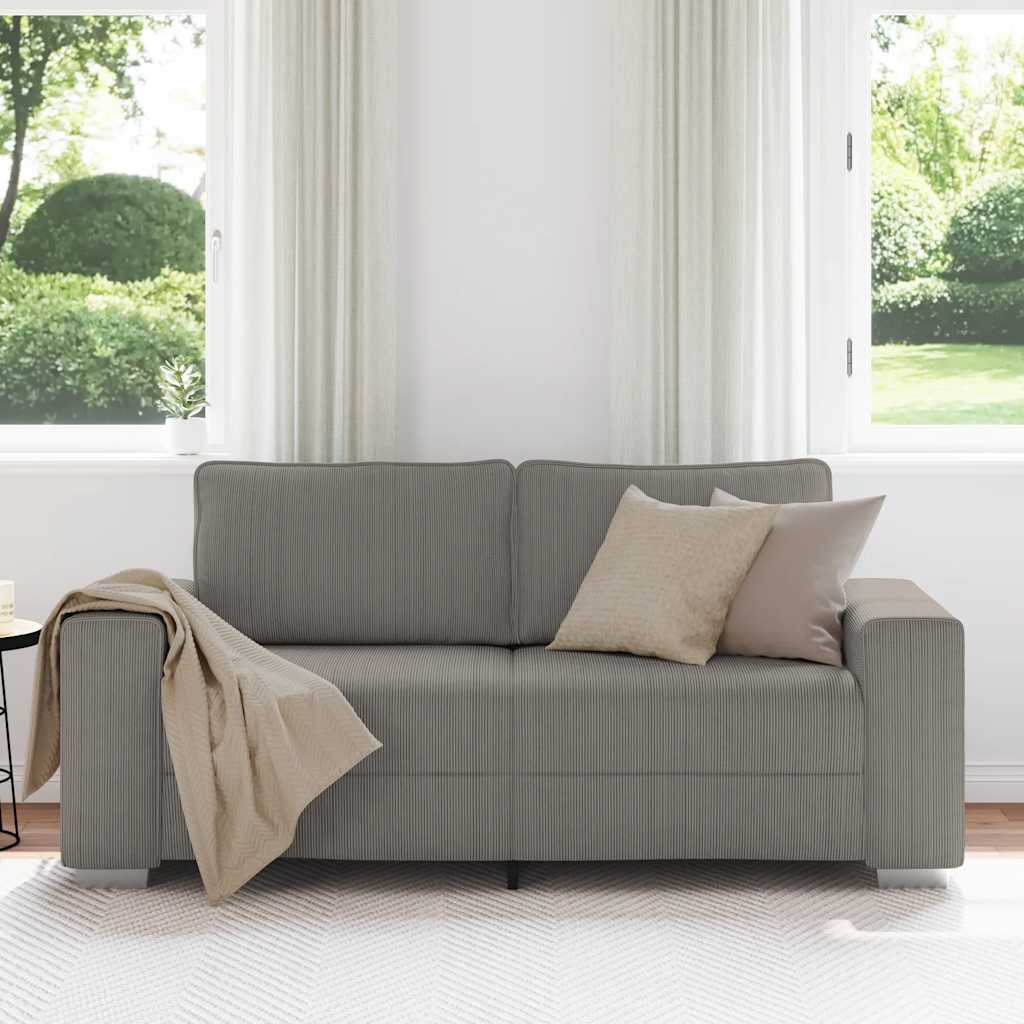 Canapé deux places gris clair 140 cm velours côtelé