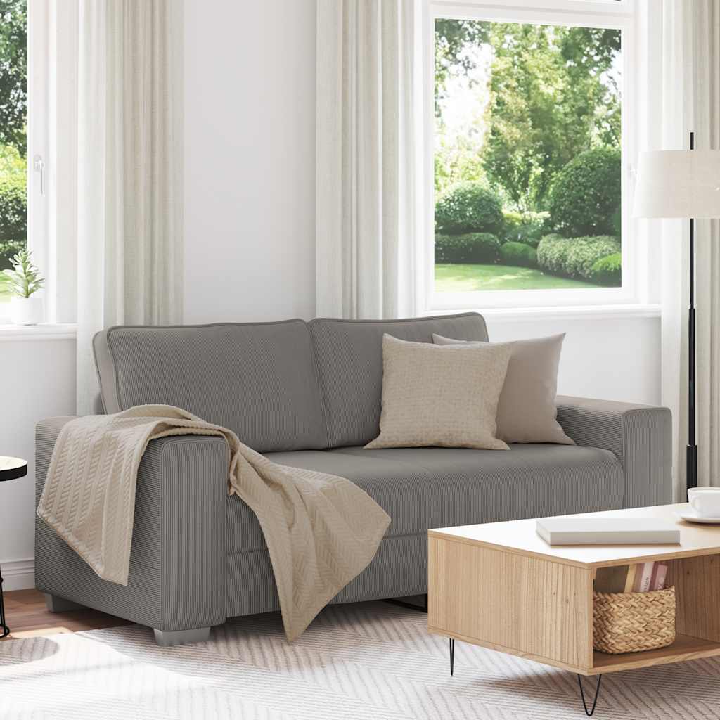 Canapé deux places gris clair 140 cm velours côtelé