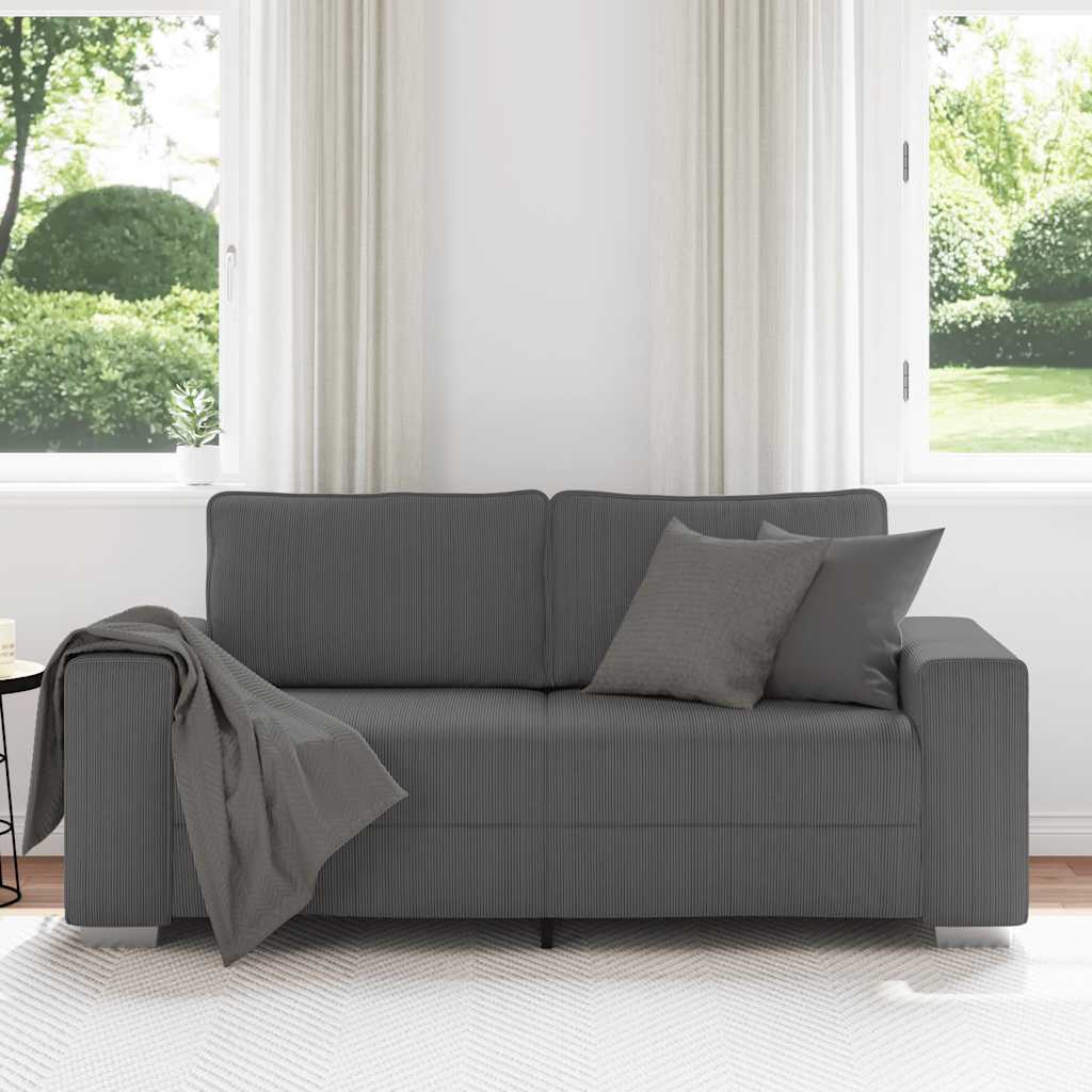 Canapé deux places gris foncé 140 cm velours côtelé