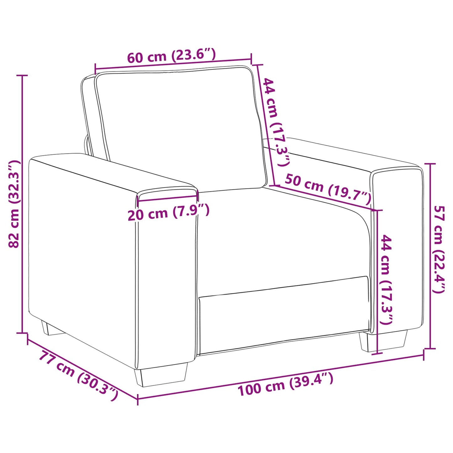 Sofa-Sessel Hellgrau 100 cm Stoff