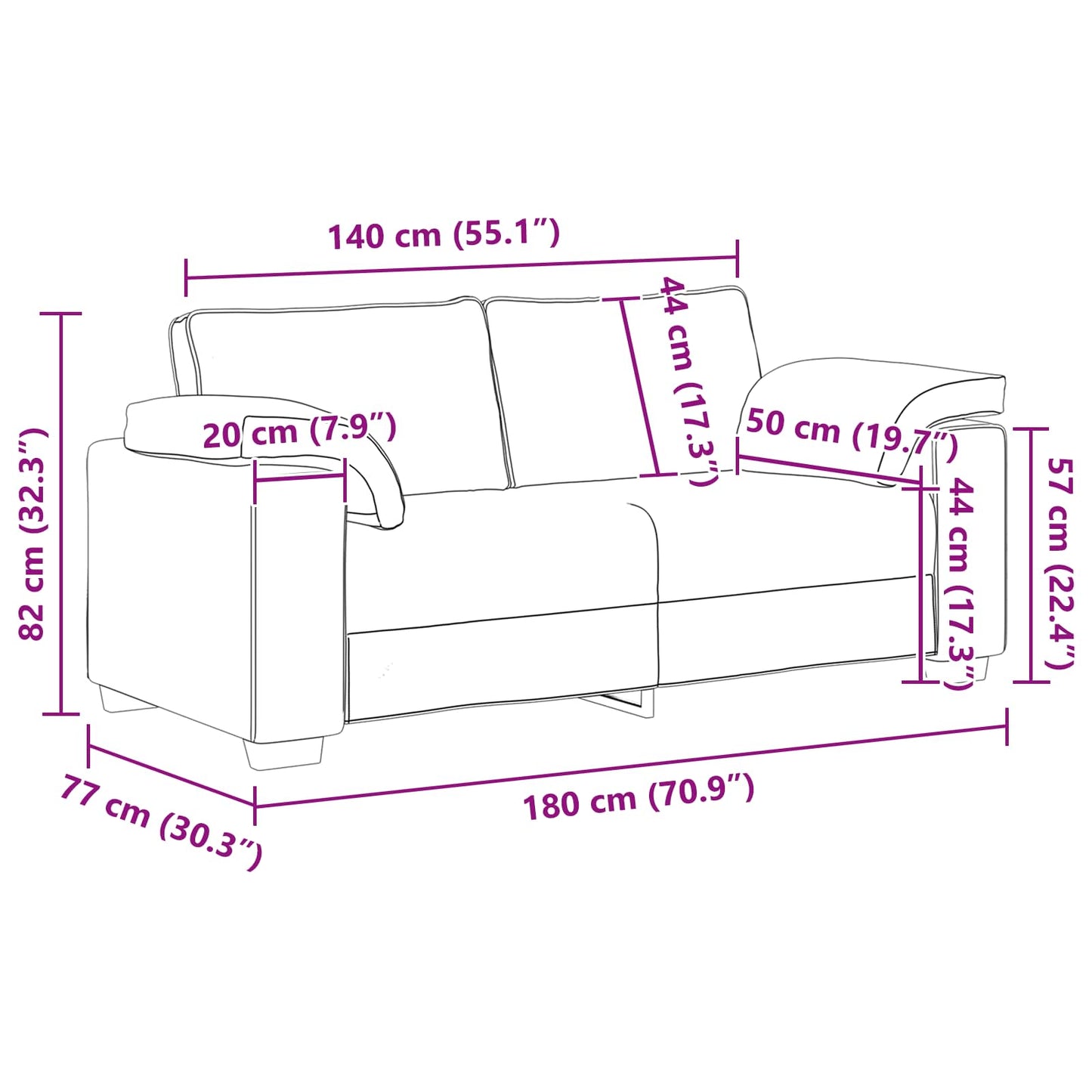 Zweisitzer-Sofa Dunkelgrau 180 cm Stoff