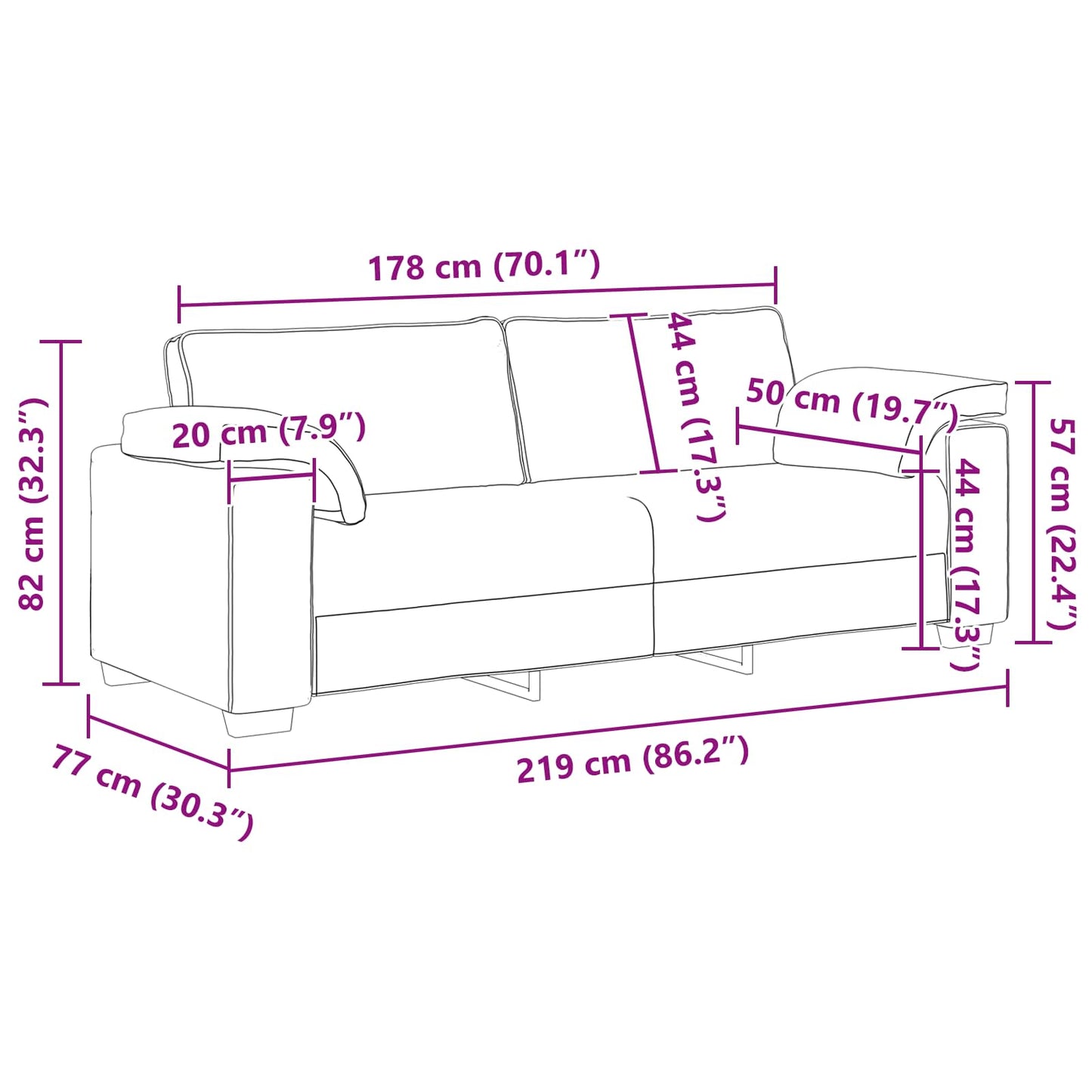 3-Sitzer-Sofa Hellgrau 220 cm Stoff
