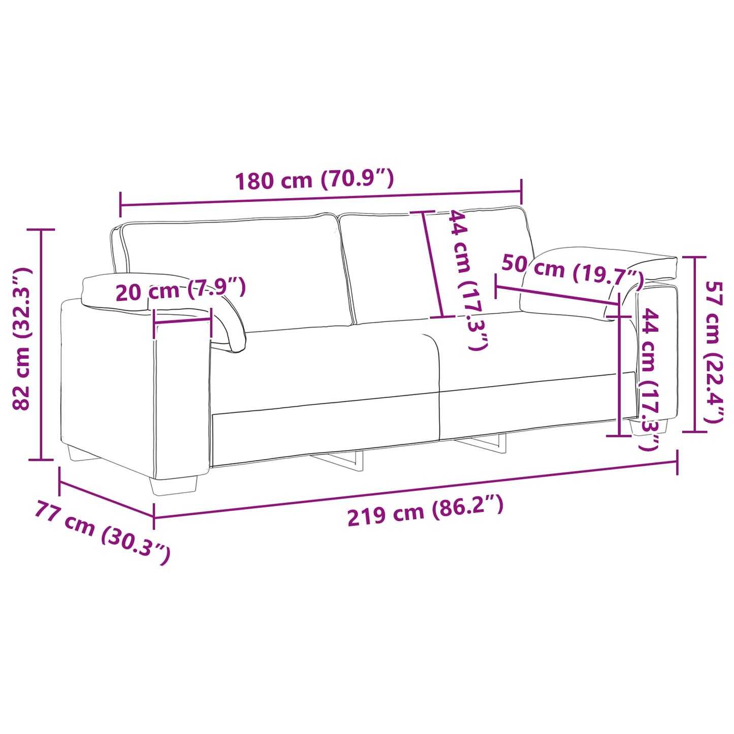 3-Sitzer-Sofa Creme 220 cm Stoff