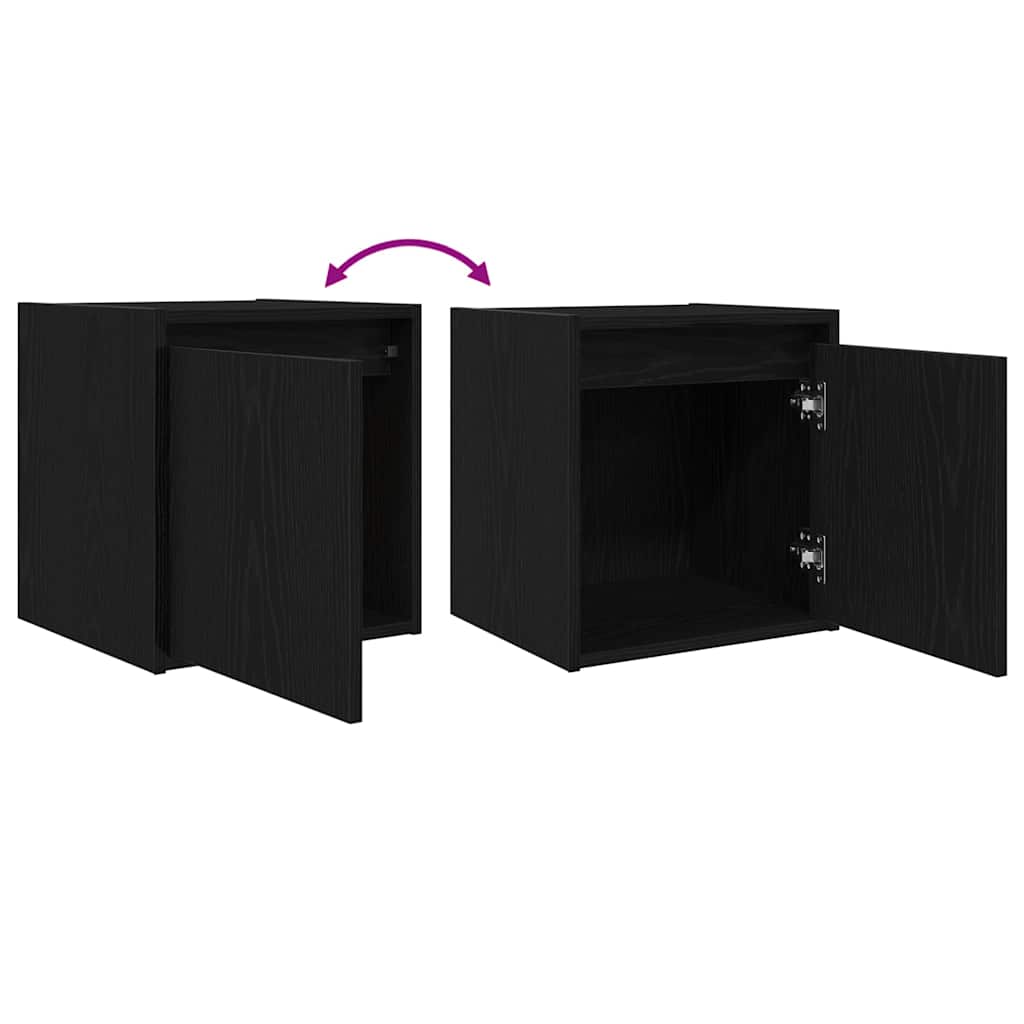 Wall-mounted bedside tables, 2 pieces, black, 38 x 34 x 40 cm