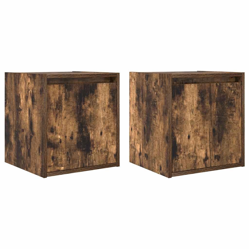 Wall-mounted bedside tables (2 pieces), smoked oak, 38x34x40 cm