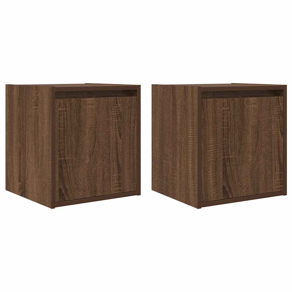 Wall-mounted bedside tables, 2 pieces, brown oak look, 38 x 34 x 40 cm