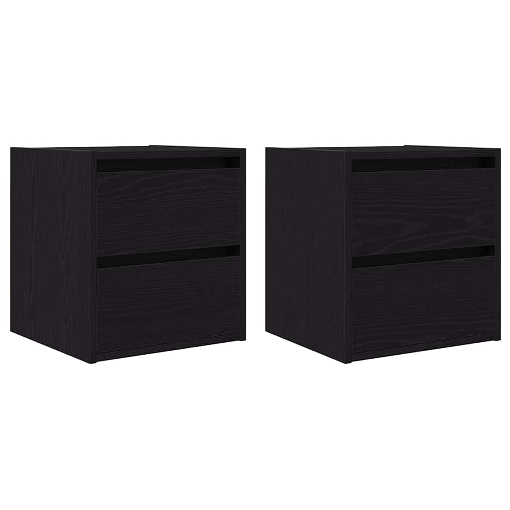 Wall-mounted bedside tables, 2 pieces, black oak look, 38 x 34 x 40 cm