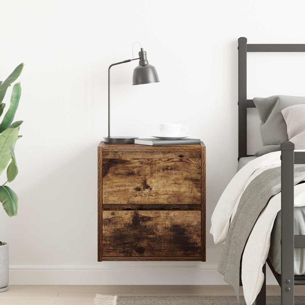 Wall-mounted bedside table smoked oak 38x34x40 cm