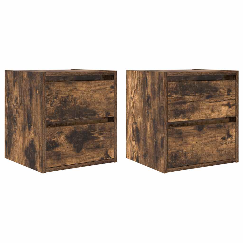 Wall-mounted bedside tables, 2 pieces, smoked oak, 38 x 34 x 40 cm