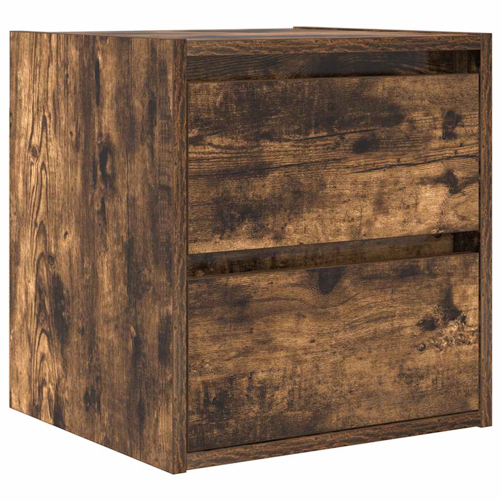 Wall-mounted bedside tables, 2 pieces, smoked oak, 38 x 34 x 40 cm