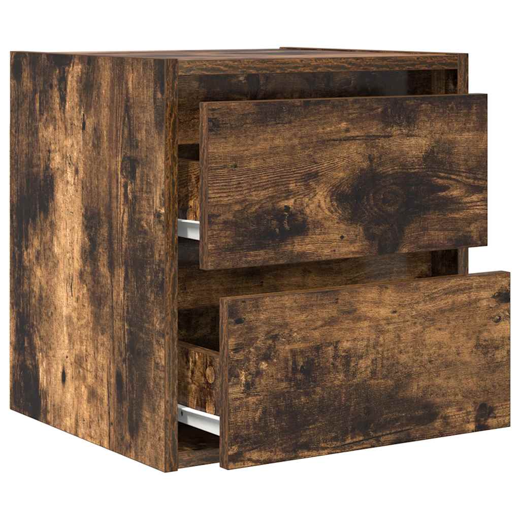 Wall-mounted bedside tables, 2 pieces, smoked oak, 38 x 34 x 40 cm