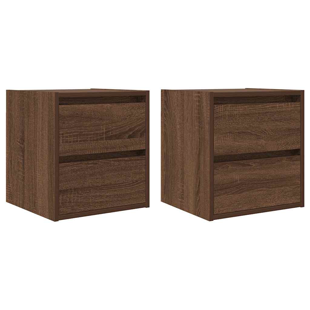 Wall-mounted bedside tables, 2 pieces, brown oak look, 38 x 34 x 40 cm