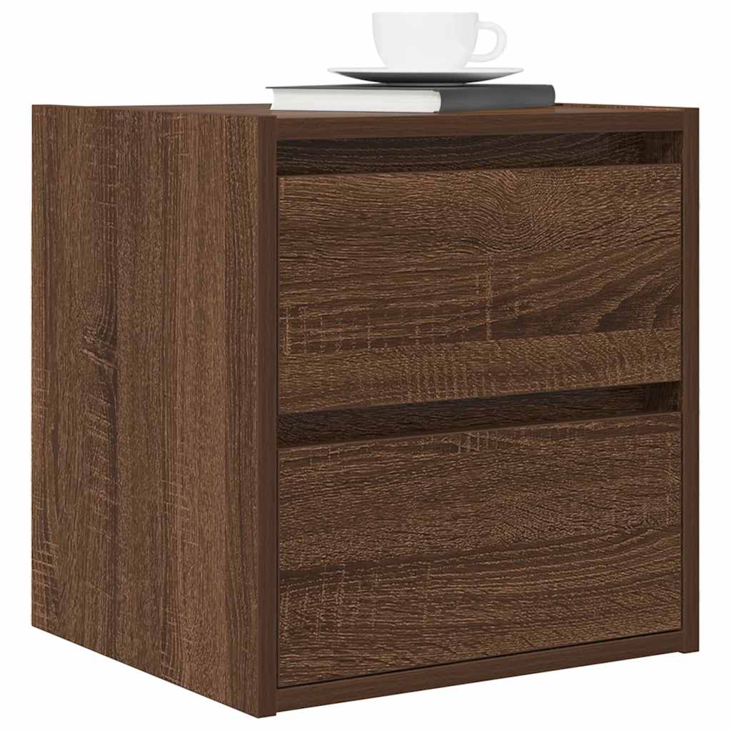 Wall-mounted bedside tables, 2 pieces, brown oak look, 38 x 34 x 40 cm