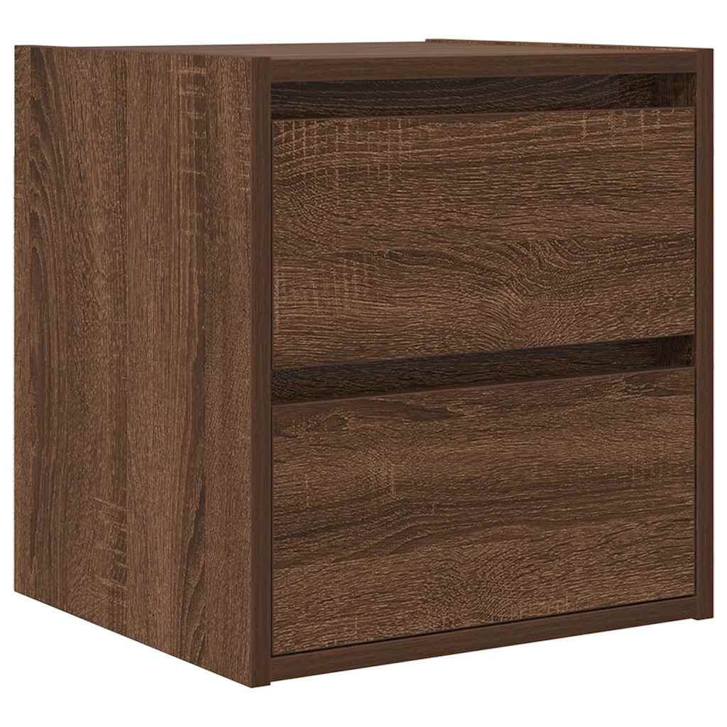 Wall-mounted bedside tables, 2 pieces, brown oak look, 38 x 34 x 40 cm