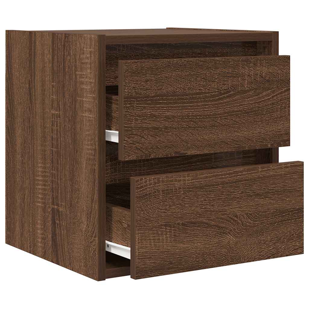 Wall-mounted bedside tables, 2 pieces, brown oak look, 38 x 34 x 40 cm