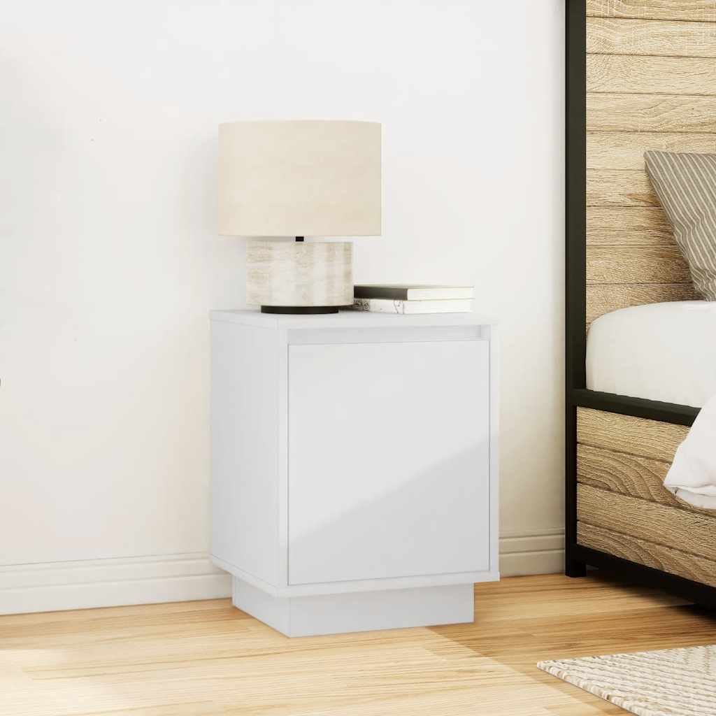 Bedside table with LED lights white 38x34x50 cm