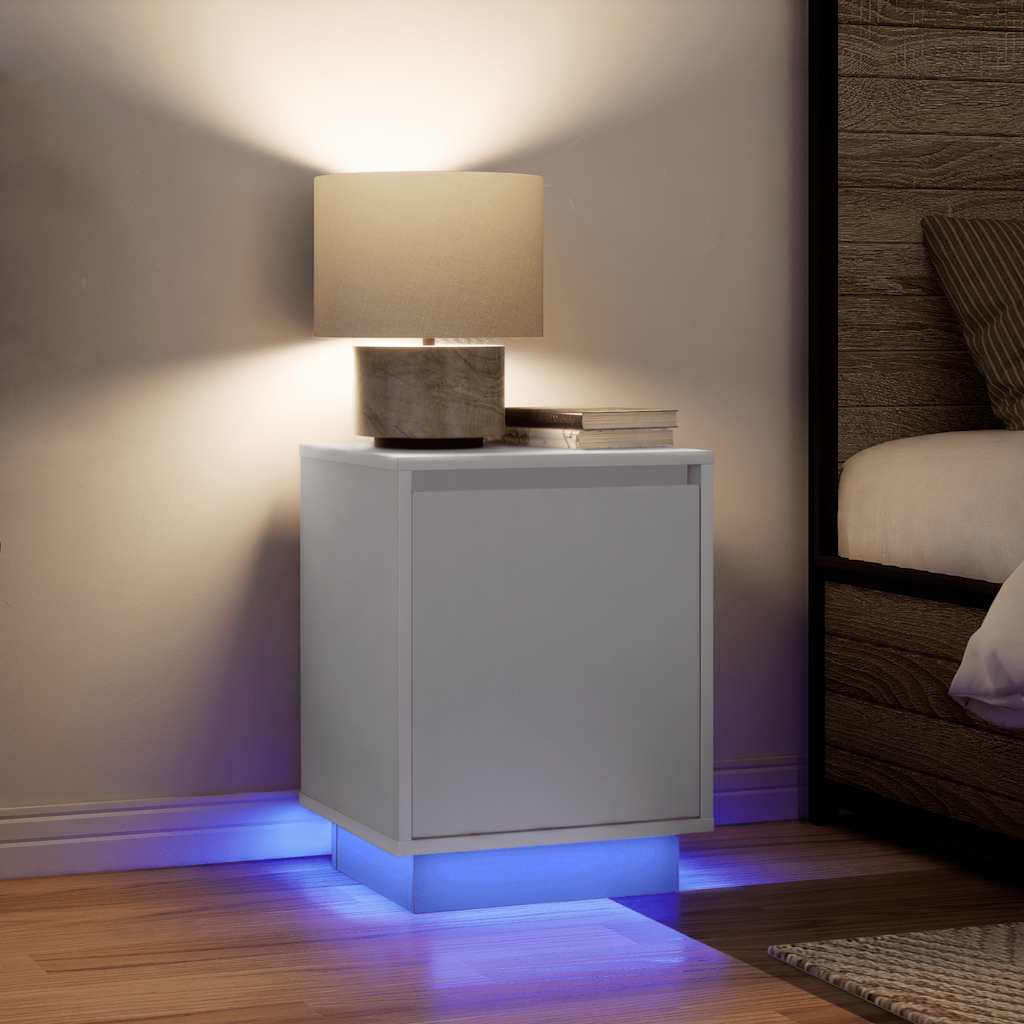 Bedside table with LED lights white 38x34x50 cm
