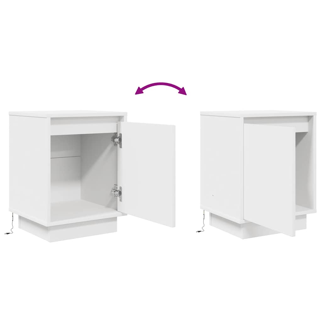 Bedside table with LED lights white 38x34x50 cm