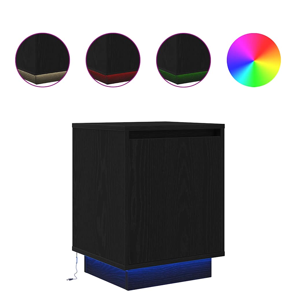 Bedside table with LED lights Black 38x34x50 cm
